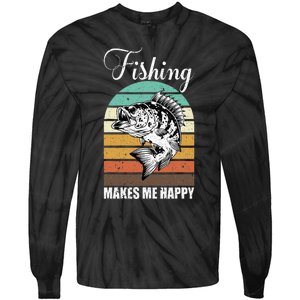 Fishing Makes Me Happy Retro Tie-Dye Long Sleeve Shirt