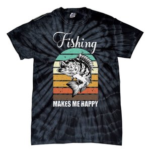 Fishing Makes Me Happy Retro Tie-Dye T-Shirt