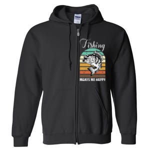 Fishing Makes Me Happy Retro Full Zip Hoodie