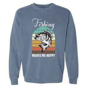 Fishing Makes Me Happy Retro Garment-Dyed Sweatshirt