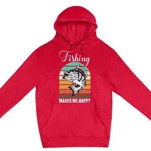 Fishing Makes Me Happy Retro Premium Pullover Hoodie