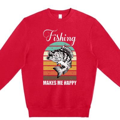 Fishing Makes Me Happy Retro Premium Crewneck Sweatshirt