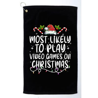 Family Matching Most Likely To Play Video Games On Christmas Gift Platinum Collection Golf Towel