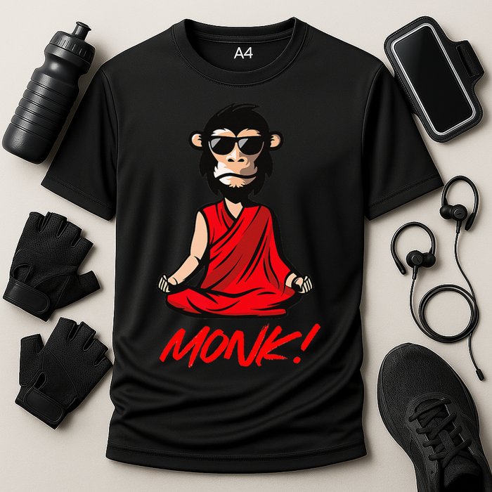 Funny Meditation MONK! Monkey Grafitti Skateboarding Punk Performance Shirt