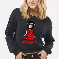 Funny Meditation MONK! Monkey Grafitti Skateboarding Punk Cropped Pullover Crew