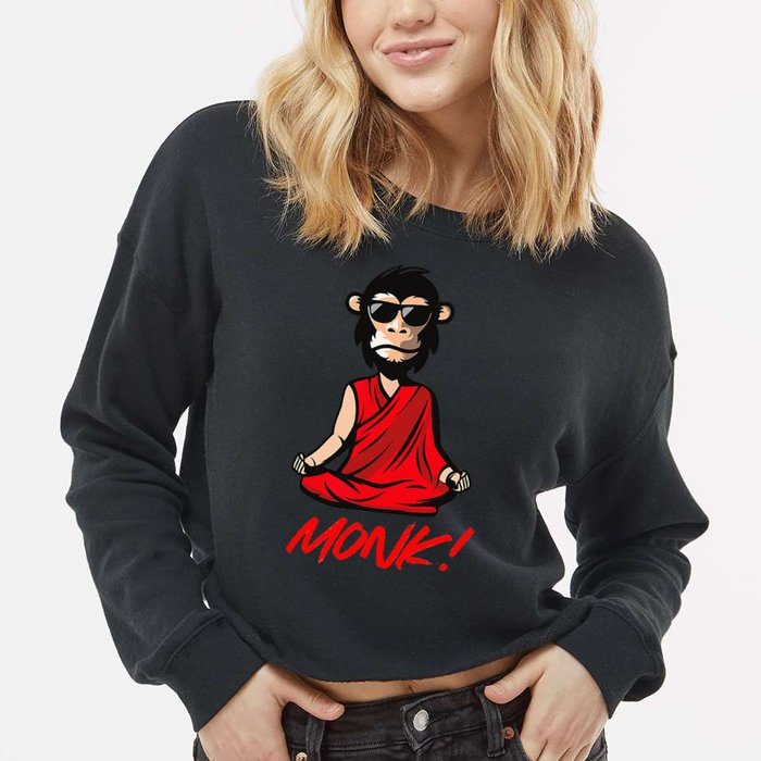 Funny Meditation MONK! Monkey Grafitti Skateboarding Punk Cropped Pullover Crew