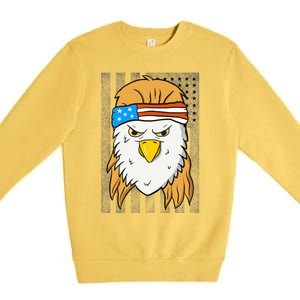 Funny Mullet Merica Bald Eagle 4th Of July American Flag Cool Gift Premium Crewneck Sweatshirt