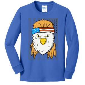 Funny Mullet Merica Bald Eagle 4th Of July American Flag Cool Gift Kids Long Sleeve Shirt