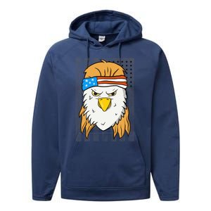 Funny Mullet Merica Bald Eagle 4th Of July American Flag Cool Gift Performance Fleece Hoodie