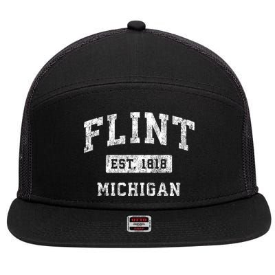 Flint Michigan Mi Vintage Established Sports 7 Panel Mesh Trucker Snapback Hat