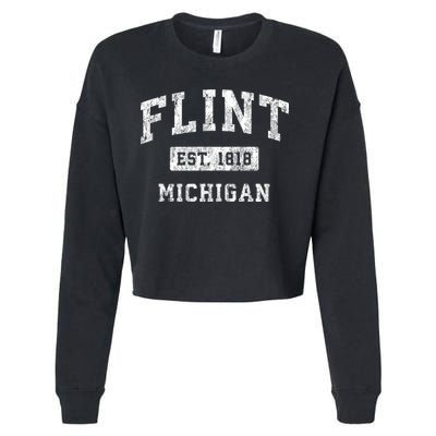 Flint Michigan Mi Vintage Established Sports Cropped Pullover Crew