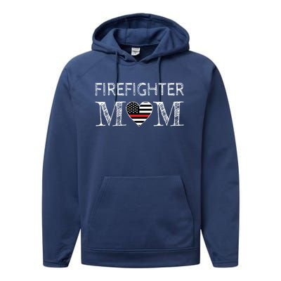 Firefighter Mom Mother Support The Thin Red Line Flag Son Gift Performance Fleece Hoodie