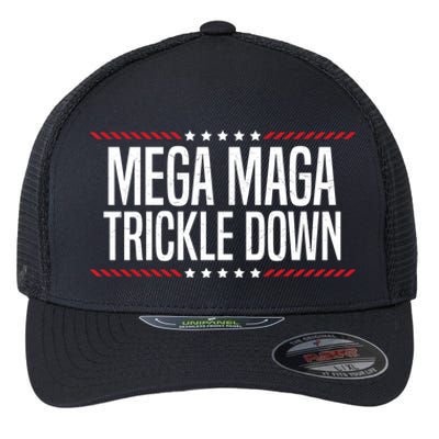 Funny MEGA MAGA Trickle Down Flexfit Unipanel Trucker Cap