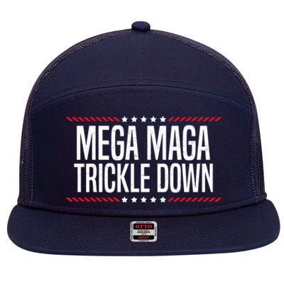 Funny MEGA MAGA Trickle Down 7 Panel Mesh Trucker Snapback Hat