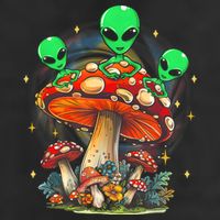 Funny Magic Mushroom Alien Trippy Shroom Lsdweed Acid Trip 7 Panel Mesh Trucker Snapback Hat