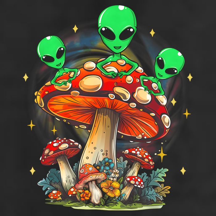 Funny Magic Mushroom Alien Trippy Shroom Lsdweed Acid Trip 7 Panel Mesh Trucker Snapback Hat