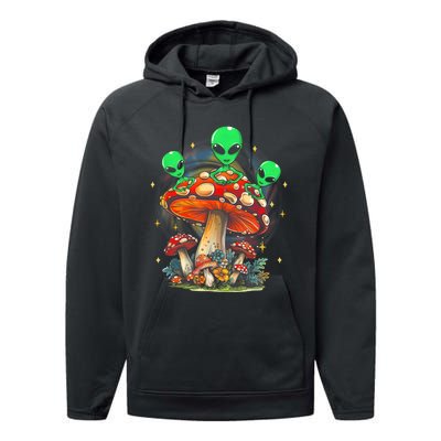 Funny Magic Mushroom Alien Trippy Shroom Lsdweed Acid Trip Performance Fleece Hoodie