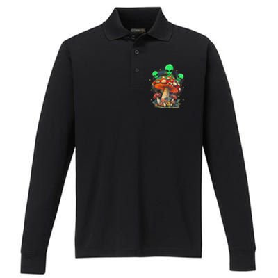 Funny Magic Mushroom Alien Trippy Shroom Lsdweed Acid Trip Performance Long Sleeve Polo