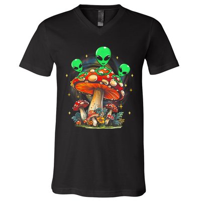 Funny Magic Mushroom Alien Trippy Shroom Lsdweed Acid Trip V-Neck T-Shirt