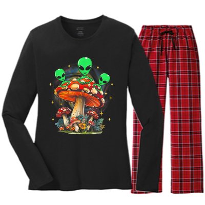 Funny Magic Mushroom Alien Trippy Shroom Lsdweed Acid Trip Women's Long Sleeve Flannel Pajama Set 