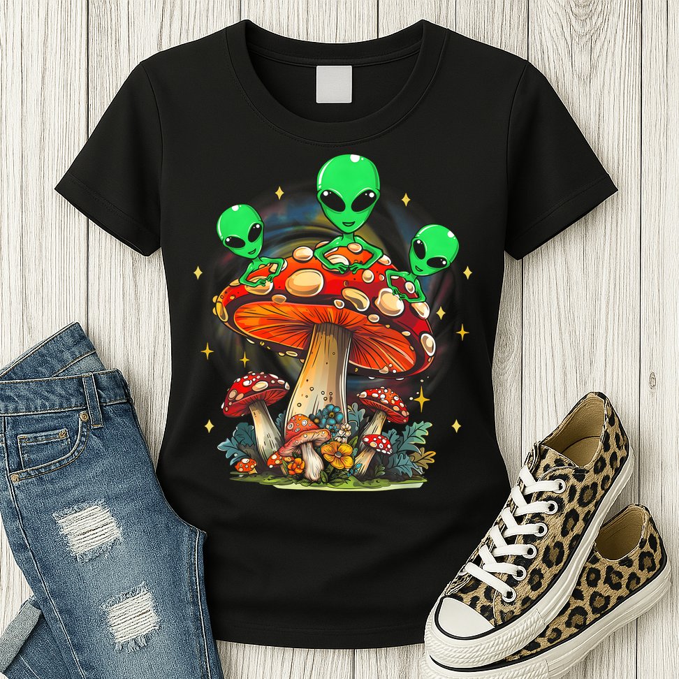 Funny Magic Mushroom Alien Trippy Shroom Lsdweed Acid Trip Womens T-Shirt