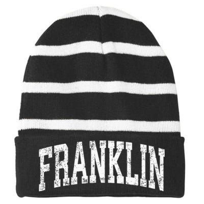 Franklin Massachusetts MA Vintage Athletic Sports Striped Beanie with Solid Band