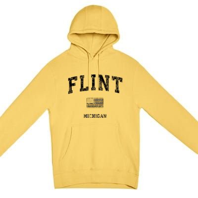 Flint Michigan Mi Vintage American Flag Premium Pullover Hoodie