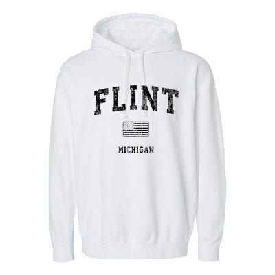 Flint Michigan Mi Vintage American Flag Garment-Dyed Fleece Hoodie