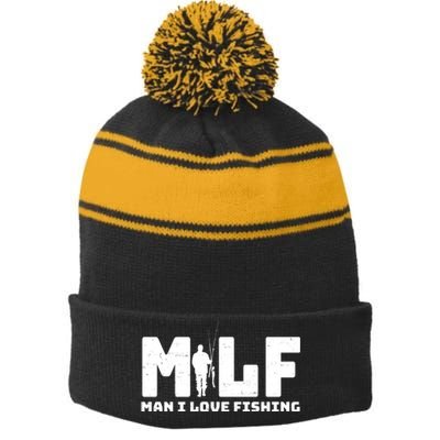 Funny MILF Man I Love Fishing Stripe Pom Pom Beanie