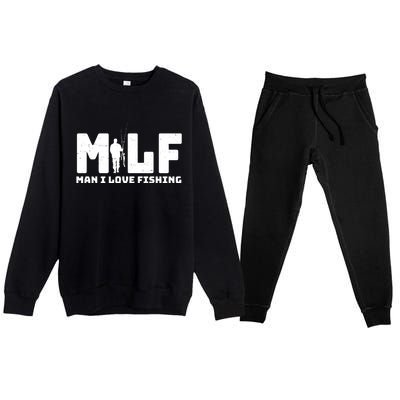 Funny MILF Man I Love Fishing Premium Crewneck Sweatsuit Set