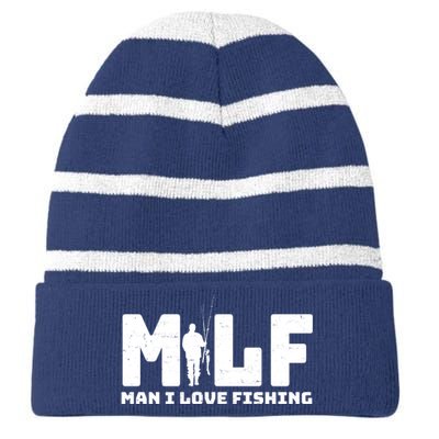 Funny MILF Man I Love Fishing Striped Beanie with Solid Band