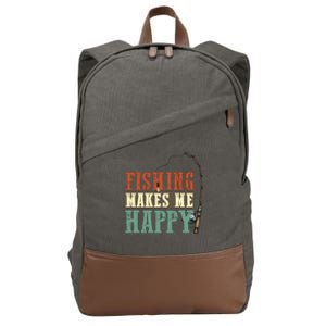 Fishing Makes Me Happy Cotton Canvas Backpack