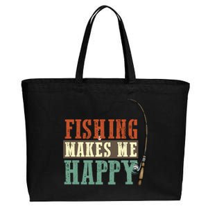 Fishing Makes Me Happy Cotton Canvas Jumbo Tote