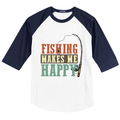 Fishing Makes Me Happy Baseball Sleeve Shirt