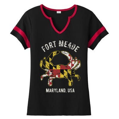 Fort Meade Maryland Usa Crab Vintage Distressed Style Design Ladies Halftime Notch Neck Tee