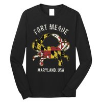 Fort Meade Maryland Usa Crab Vintage Distressed Style Design Long Sleeve Shirt