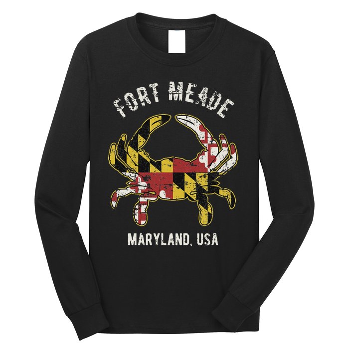 Fort Meade Maryland Usa Crab Vintage Distressed Style Design Long Sleeve Shirt