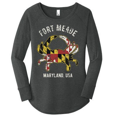 Fort Meade Maryland Usa Crab Vintage Distressed Style Design Women's Perfect Tri Tunic Long Sleeve Shirt