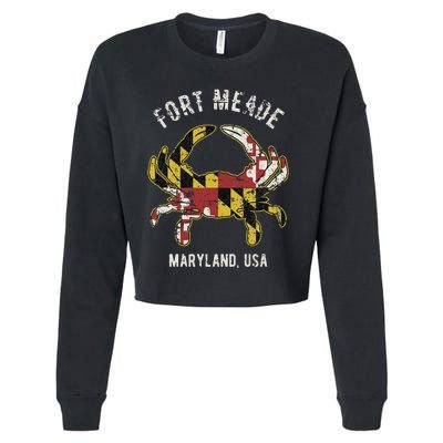 Fort Meade Maryland Usa Crab Vintage Distressed Style Design Cropped Pullover Crew