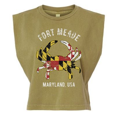 Fort Meade Maryland Usa Crab Vintage Distressed Style Design Garment-Dyed Women's Muscle Tee