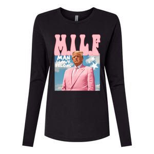 Funny Milf Man I Love Felons Trump President Supporters 2024 Womens Cotton Relaxed Long Sleeve T-Shirt