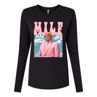 Funny Milf Man I Love Felons Trump President Supporters 2024 Womens Cotton Relaxed Long Sleeve T-Shirt