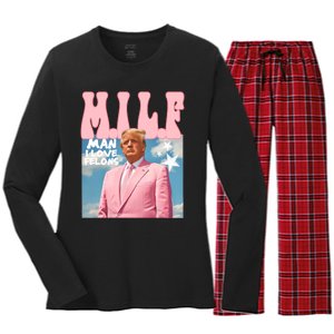 Funny Milf Man I Love Felons Trump President Supporters 2024 Women's Long Sleeve Flannel Pajama Set 