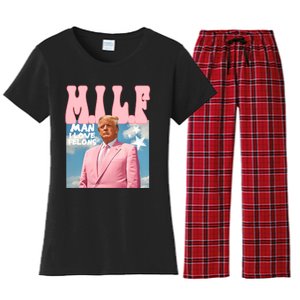 Funny Milf Man I Love Felons Trump President Supporters 2024 Women's Flannel Pajama Set