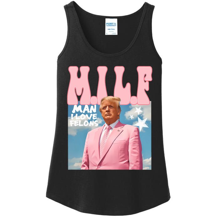 Funny Milf Man I Love Felons Trump President Supporters 2024 Ladies Essential Tank