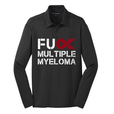 Fuck Multiple Myeloma Awareness Month Ribbon Warrior Fighter Silk Touch Performance Long Sleeve Polo