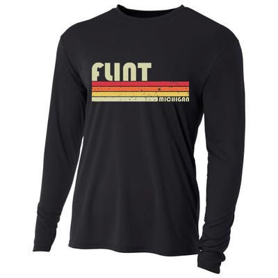 Flint Mi Michigan Funny City Home Roots Gift Retro 70s 80s Cooling Performance Long Sleeve Crew