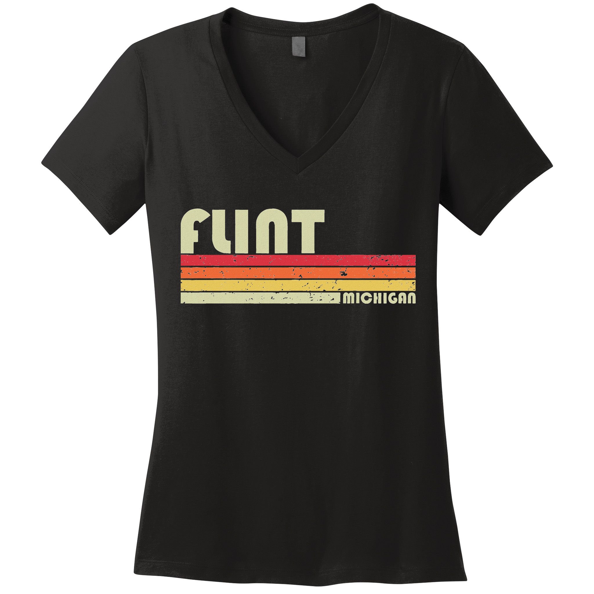 Flint Mi Michigan Funny City Home Roots Gift Retro 70s 80s Women's V-Neck T-Shirt