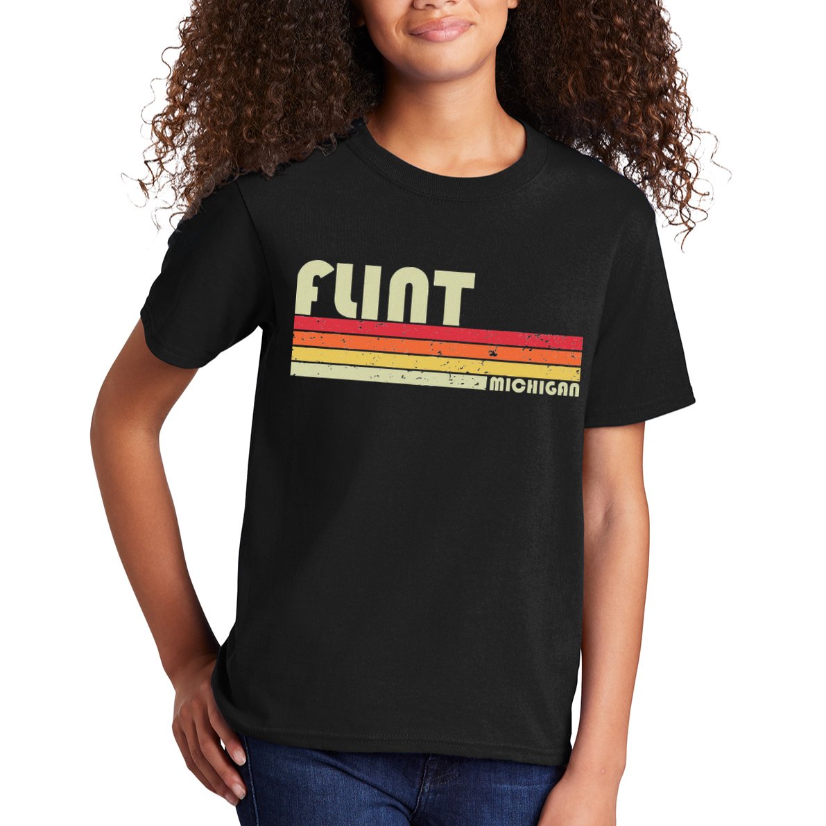 Flint Mi Michigan Funny City Home Roots Gift Retro 70s 80s Kids T-Shirt
