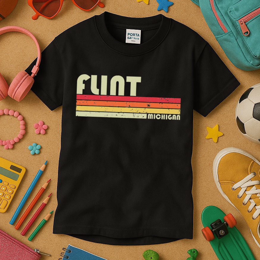 Flint Mi Michigan Funny City Home Roots Gift Retro 70s 80s Kids T-Shirt
